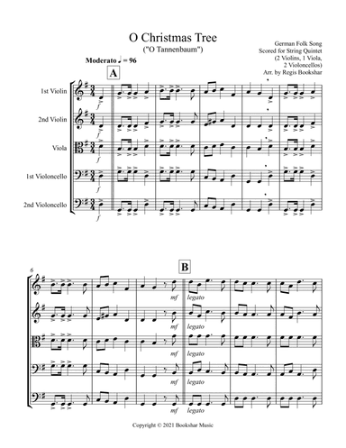 O Christmas Tree (G) (String Quintet - 2 Violins, 1 Viola, 2 Cellos) (arr. Regis Bookshar)