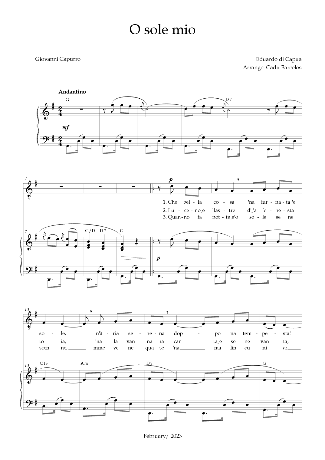 O Sole Mio (Eduardo di Capua) - G Major Chords (arr. Cadu Barcelos)