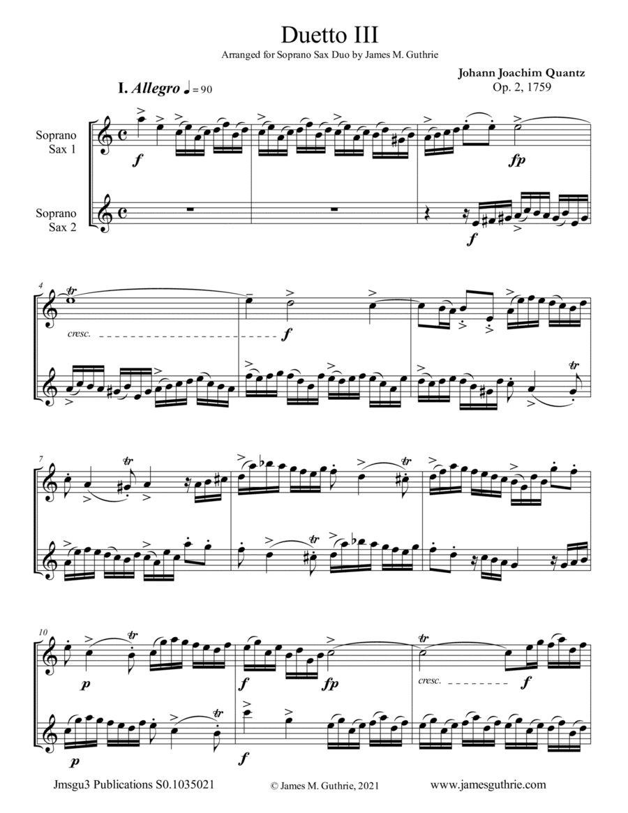 Quantz: Duetto Op. 2 No. 3 for Soprano Sax Duo (arr. James M. Guthrie)