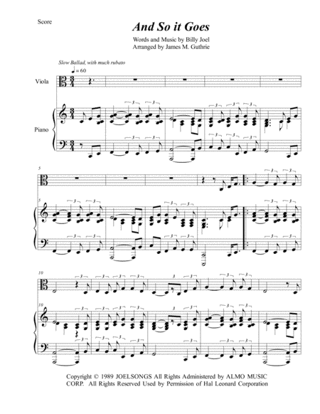 And So It Goes (arr. James M. Guthrie, ASCAP)