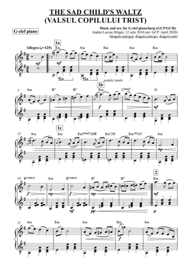 THE SAD CHILD'S WALTZ (VALSUL COPILULUI TRIST) - arr. for G-clef piano/harp (GCP/GCH) (including lea