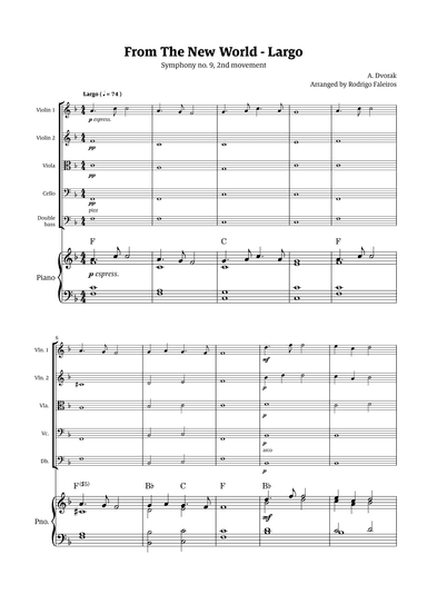 Largo (2nd movement of the Symphony no. 9 'From The New World') (arr. Rodrigo Faleiros)