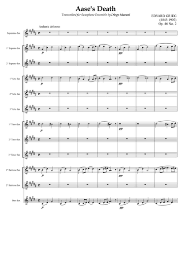 "Aase's Death" from Peer Gynt Suite for Saxophone Ensemble (arr. Diego Marani)
