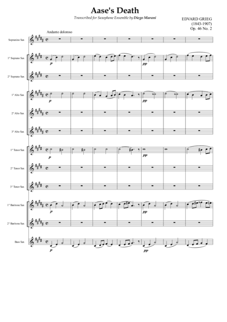 "Aase's Death" from Peer Gynt Suite for Saxophone Ensemble (arr. Diego Marani)