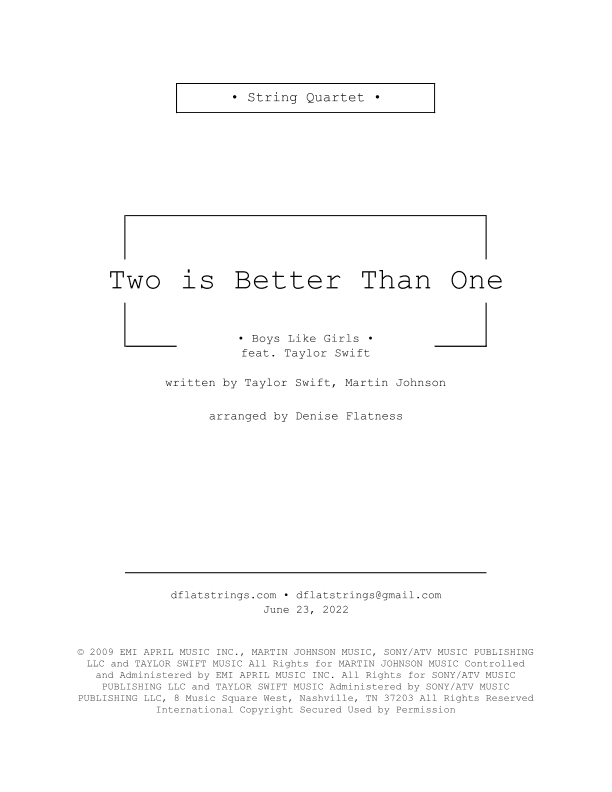 Two Is Better Than One (arr. Denise Flatness)