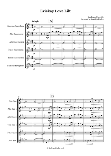 Eriskay Love Lilt - Saxophone sextet (SAATTB) (arr. Kayleigh Huelin)