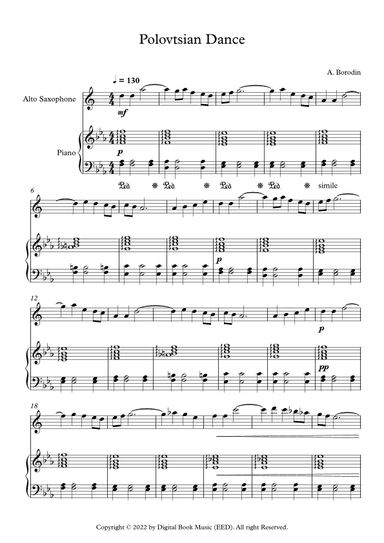 Polovtsian Dance - Alexander Borodin (Alto Sax + Piano) (arr. Digital Book Music)