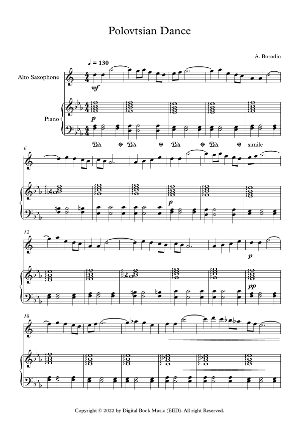 Polovtsian Dance - Alexander Borodin (Alto Sax + Piano) (arr. Digital Book Music)