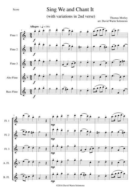 Sing we and chant it (with variations) for flute quintet (arr. David Warin Solomons)