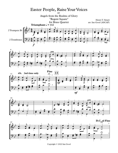 Easter People, Raise Your Voices (Angels from the Realms of Glory) "Regent Square" for Brass Quartet (arr. Ian Good)