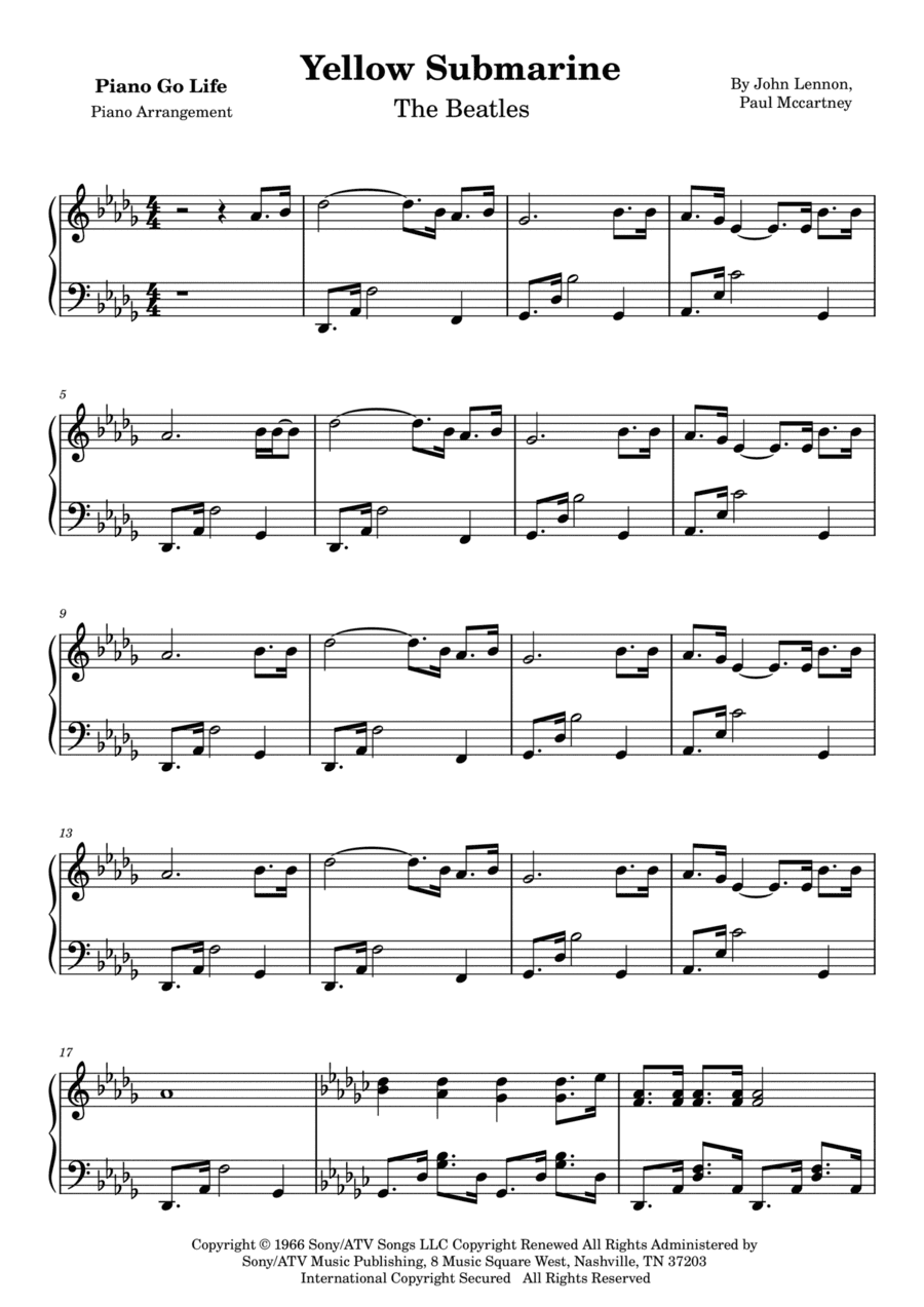 Yellow Submarine (arr. Piano Go Life)