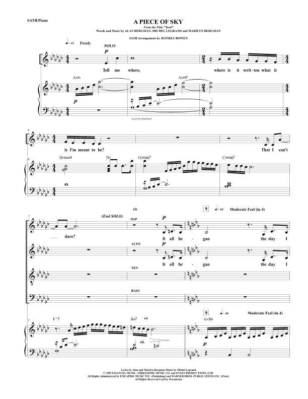 A Piece Of Sky (arr. Jeffrey Bowen)