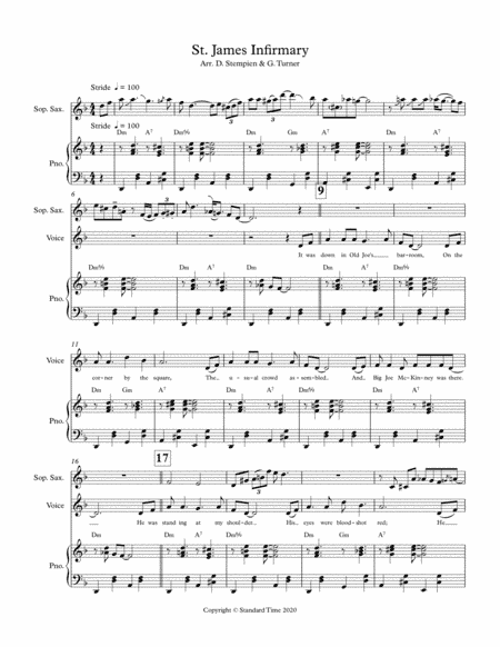 St. James Infirmary for Vocal Solo with Soprano Sax or B-flat Clarinet & Piano Accompaniment (Tradit (arr. Debra E. Stempien, Gregory H. Turner)