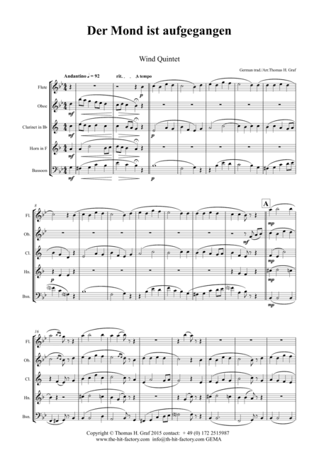 Der Mond ist aufgegangen - German Folk Song - Wind Quintet (arr. Thomas H. Graf)