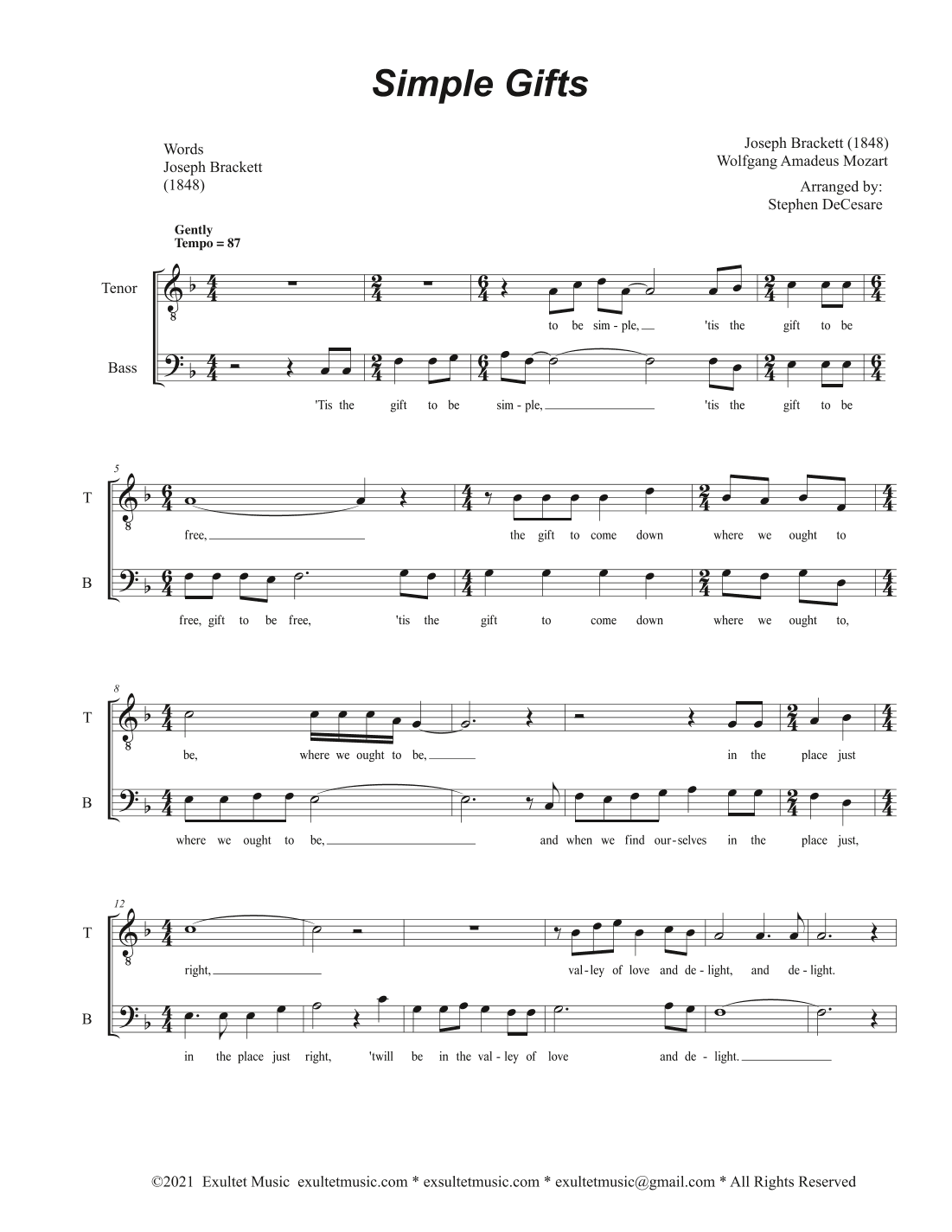 Simple Gifts (2-part choir - (TB) (arr. Stephen DeCesare)