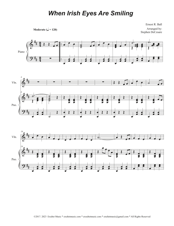 When Irish Eyes Are Smiling (Violin solo and Piano) (arr. Stephen DeCesare)