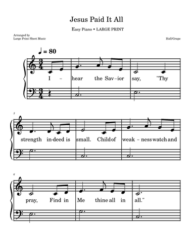Jesus Paid It All • Easy Piano Hymn • Large Print (arr. Large Print Sheet Music)