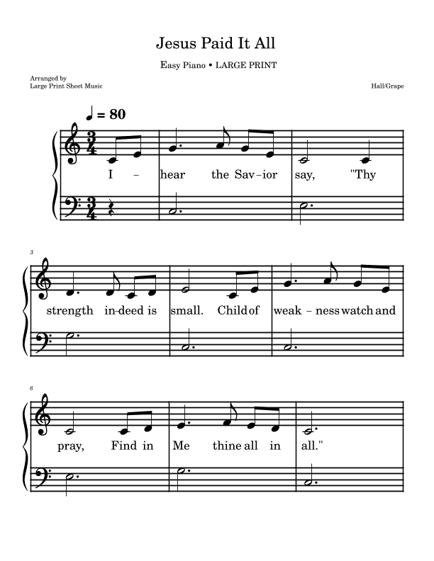 Jesus Paid It All • Easy Piano Hymn • Large Print (arr. Large Print Sheet Music)