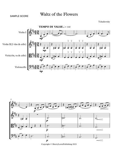 WALTZ OF THE FLOWERS from The Nutcracker, String Trio, Early Intermediate Level for 2 violins and ce (arr. Sherry Lewis)