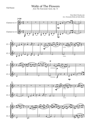 Waltz of The Flowers - from Nutcracker (P. I. Tchaikovsky) for Clarinet in A Duo (arr. Fernando Britto, Fabio Britto)