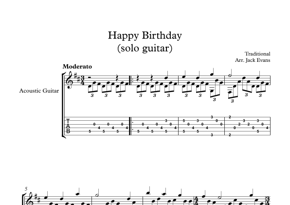 Happy Birthday - solo guitar (arr. Jack Evans)