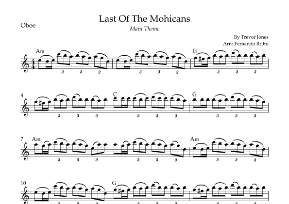 Last Of The Mohicans (main Theme) (arr. Fernando Britto)
