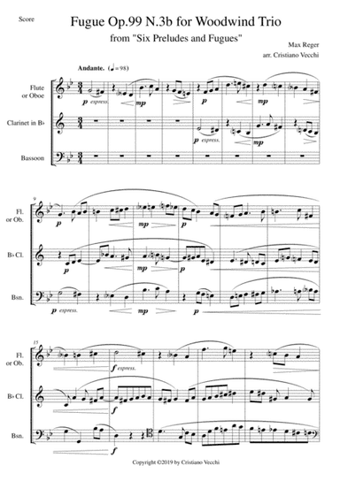 Fugue Op.99 N.3b for Woodwind Trio (arr. Cristiano Vecchi)
