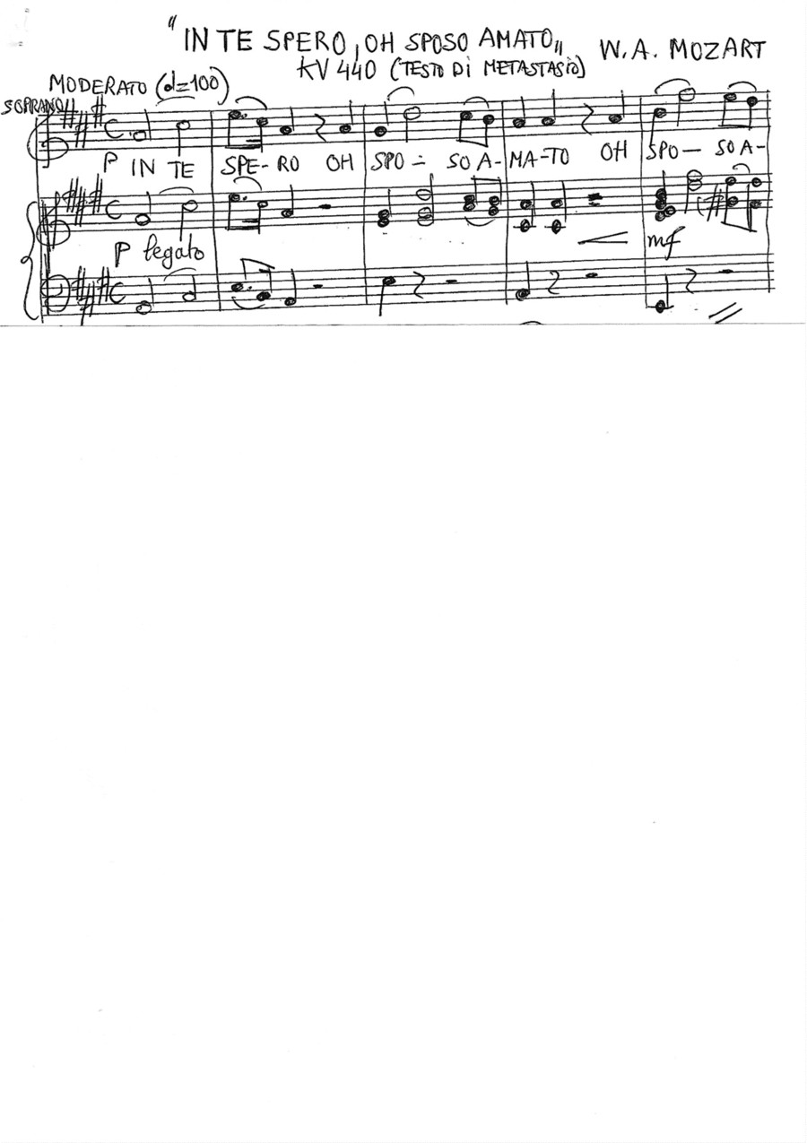 W. A. MOZART In te spero, oh sposo amato KV 440 Soprano or Mezzosoprano and piano A major ( transcri (arr. Helios D'Andrea)