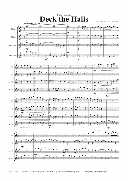 Deck the halls - Christmas Carol - Polyphonic - Flute Quartet (arr. Thomas H. Graf)