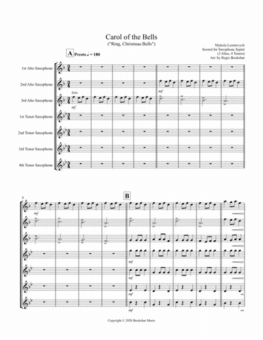 Carol of the Bells (F min) (Saxophone Septet - 3 Alto, 4 Ten) (arr. Regis Bookshar)