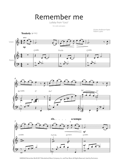 Remember Me (lullaby) (arr. Robin Hood Editions)