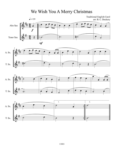 We Wish You A Merry Christmas (Alto and Tenor Sax Duet) (arr. B. C. Dockery)
