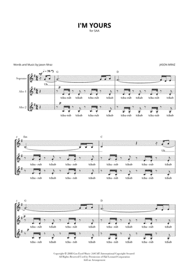 I'm Yours (arr. Cadenza Editions)