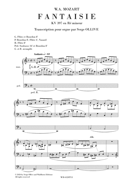 MOZART - FANTASY IN D MINOR for organ (arr. Serge OLLIVE)