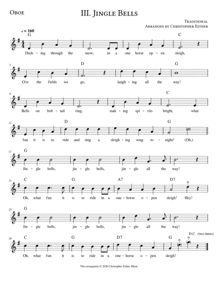Jingle Bells for Oboe (arr. Christopher Esther)