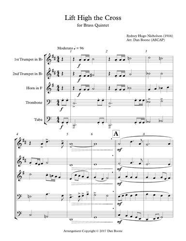 Lift High the Cross for Brass Quintet (arr. Dan Boone (ASCAP))