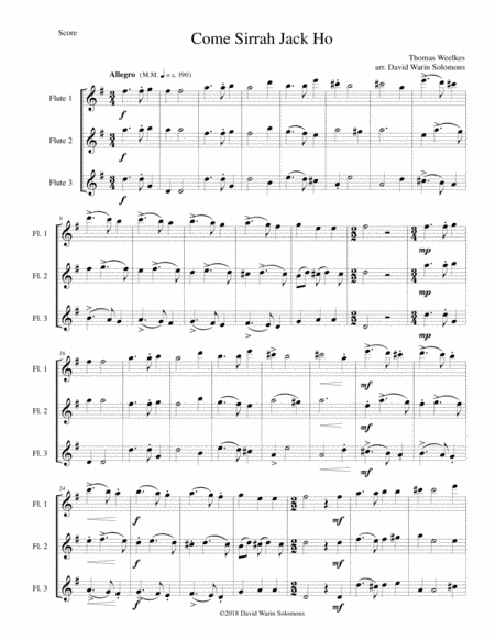 Come Sirrah Jack, Ho! for 3 flutes (arr. David Warin Solomons)