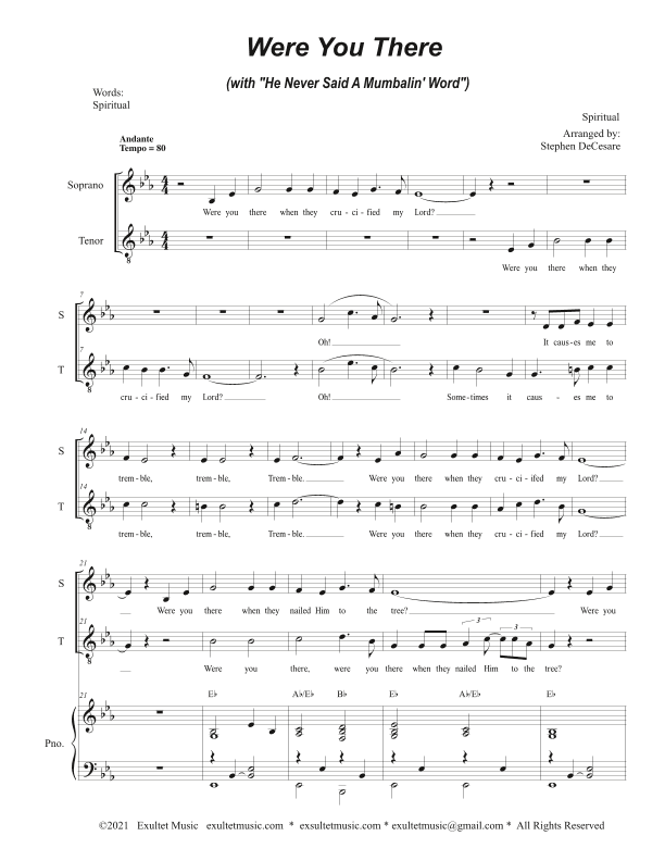 Were You There (with "He Never Said A Mumbalin' Word") (2-part choir - (Soprano and Tenor) (arr. Stephen DeCesare)