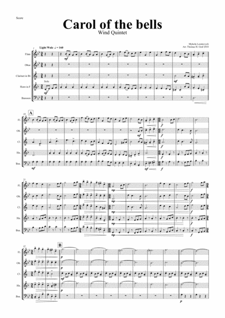 Carol of the Bells - Pentatonix style - Wind Quintet (arr. Thomas H. Graf)