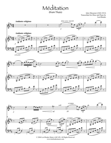 "Meditation" from 'Thaïs' by Jules Massenet; for oboe and piano (arr. Len Rhodes)