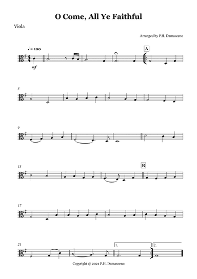 O Come, All Ye Faithful - Viola Solo (arr. P.H. Damasceno)