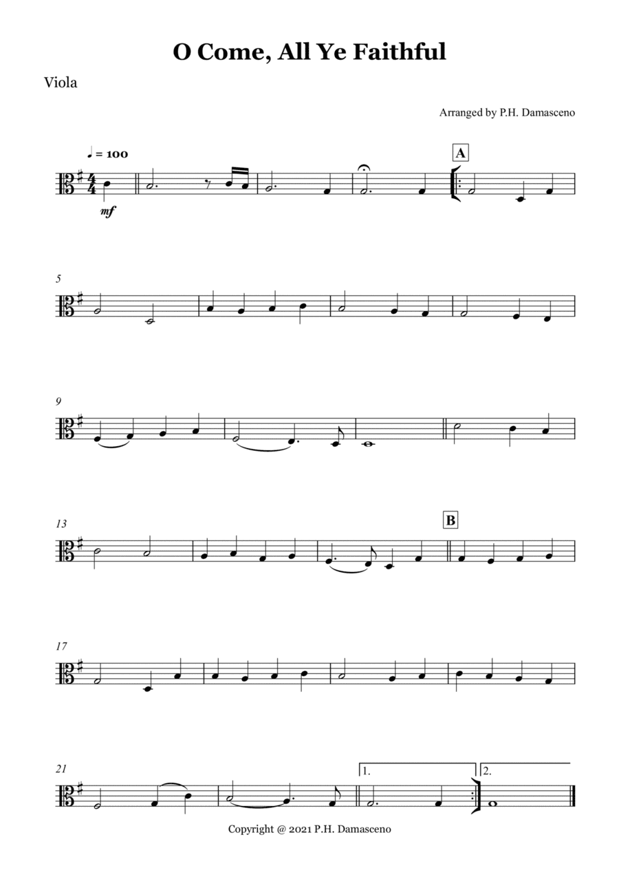 O Come, All Ye Faithful - Viola Solo (arr. P.H. Damasceno)