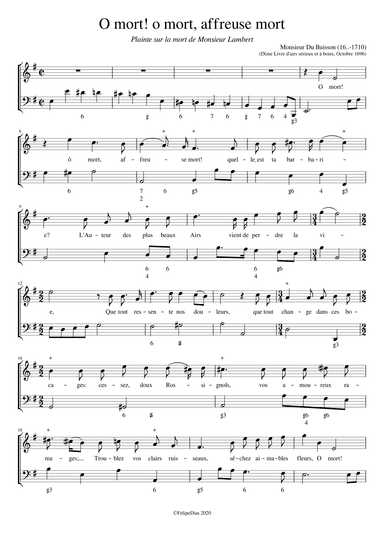 Plainte sur la mort de Monsieur Lambert: O mort! o mort, affreuse mort (arr. Early Music Scores)