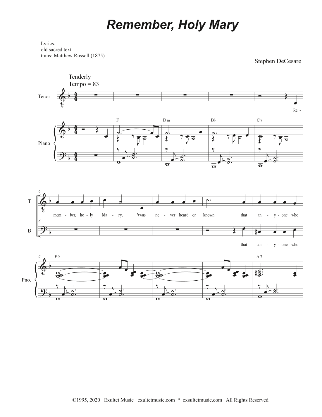 Remember, Holy Mary (Duet for Tenor and Bass solo)