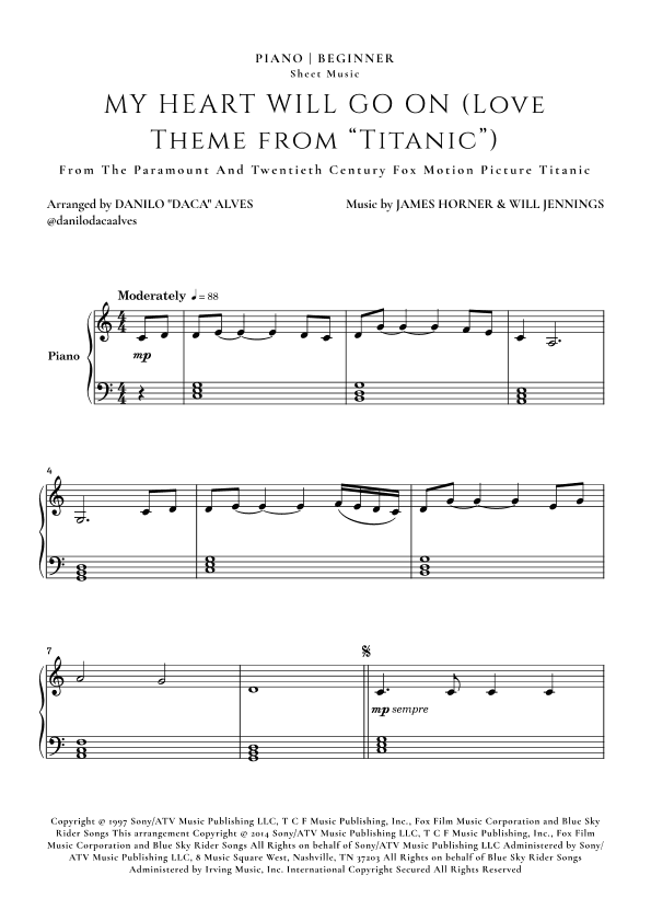 My Heart Will Go On (love Theme From 'titanic') (arr. Danilo "Daca Alves)