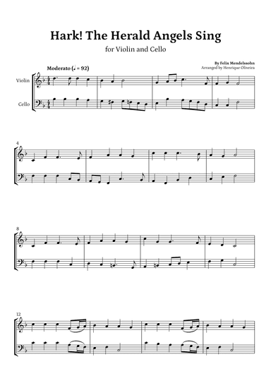 Hark! The Herald Angels Sing (Violin and Cello) - Beginner Level (arr. Henrique Oliveira)