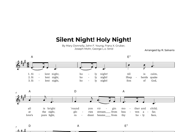 Silent Night! Holy Night! (Key of A Major) (arr. R. Salvario)