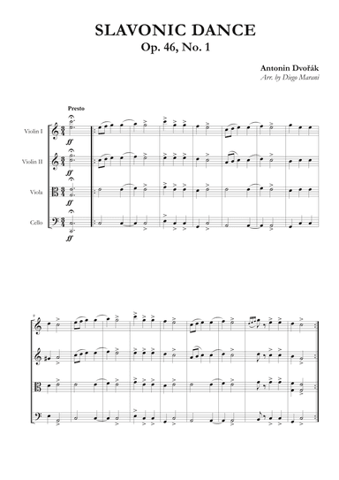 Slavonic Dance Op. 46,  No. 1 for String Quartet (arr. Diego Marani)