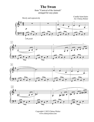 The Swan from "Carnival of the Animals" - easy piano (arr. Chrissy Ricker)