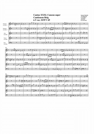 Canzon super Cantionem Belg. SSWV 69 (arrangement for 5 recorders) (arr. Gil Garty)